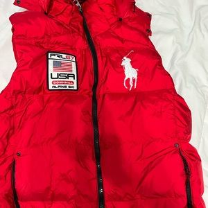 Men’s Red Polo Puffer Vest Large